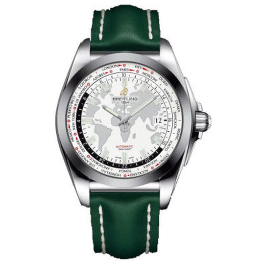 Breitling, Galactic Unitime Antartica White Dial Green Leather Deployment Men's Watch WB3510U0-A777GRLD