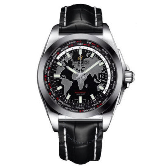 Breitling, Galactic Unitime Black Leather Men's Watch WB3510U4-BD94BKCT