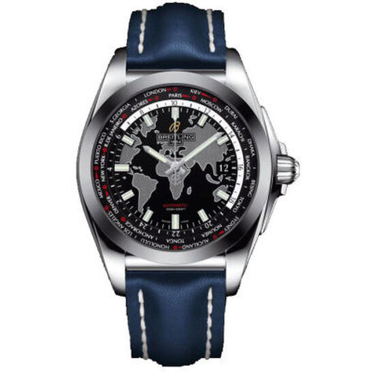 Breitling, Galactic Unitime Black Dial Blue Leather Automatic Men's Watch WB3510U4-BD94BLLT