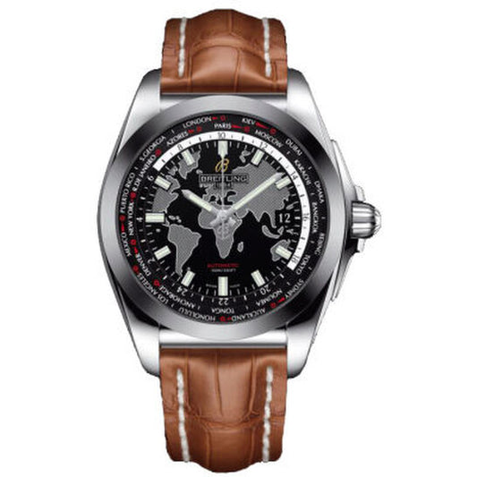 Breitling, Galactic Unitime Black Dial Brown Leather Automatic Men's watch WB3510U4-BD94BRCT