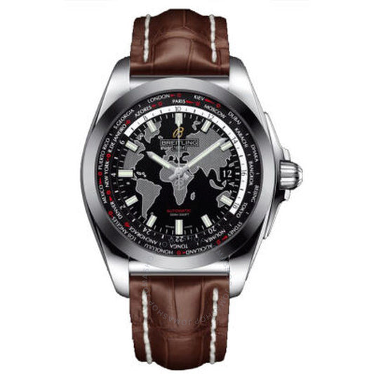 Breitling, Galactic Unitime Black Dial Brown Leather Men's Watch WB3510U4-BD94BRCD