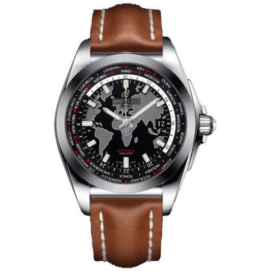 Breitling, Galartic Unitime Black Dial Brown Leather Automatic Men's Watch WB3510U4-BD94BRLT