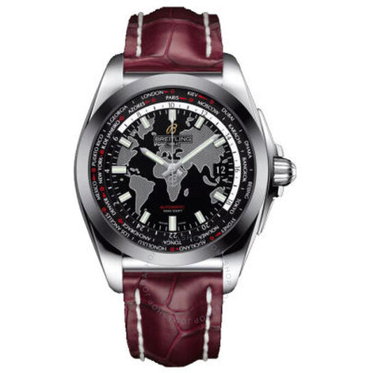 Breitling, Galactic Unitime Black Dial Burgundy Leather Men's Watch WB3510U4-BD94BGCD