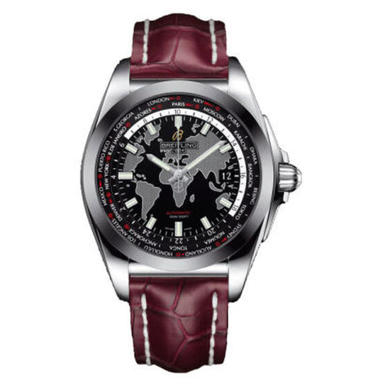 Breitling, Galactic Unitime Black Dial Burgundy Leather Men's Watch WB3510U4-BD94BGCT