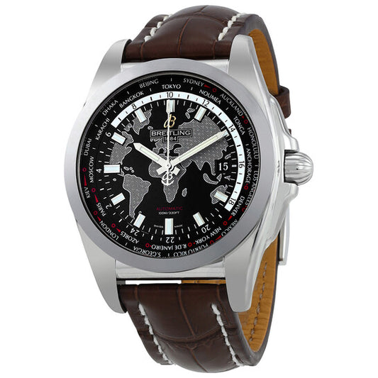 Breitling, Galactic Unitime Black Dial Dark Brown Leather Men's Watch WB3510U4-BD94DBRCT