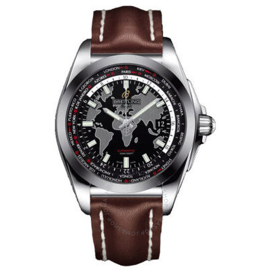 Breitling, Galactic Unitime Black Dial Dark Brown Leather Men's Watch WB3510U4-BD94DBRLT