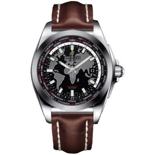 Breitling, Galactic Unitime Black Dial Dark Brown Leather Men's Watch WB3510U4-BD94DBRLD