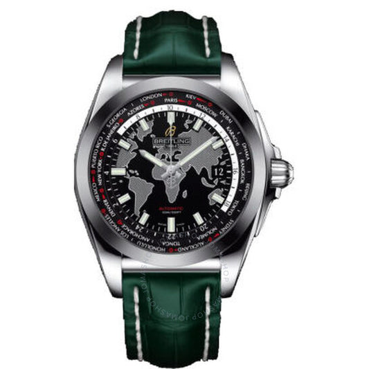 Breitling, Galactic Unitime Black Dial Green Leather Men's Watch WB3510U4-BD94GRCD