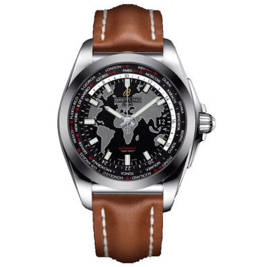 Breitling, Galactic Unitime Black Dial Light Brown Leather Automatic Men's Watch WB3510U4-BD94BRLD