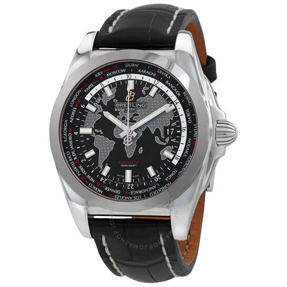 Breitling, Galactic Unitime Black Leather Men's Watch WB3510U4-BD94BKCD