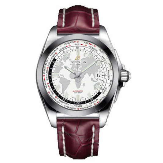 Breitling, Galactic Unitime White Dial Burgundy Leather Men's Watch WB3510U0-A777BGCD