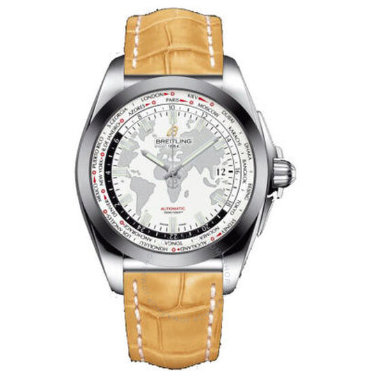 Breitling, Galactic Unitime White Dial Camel Leather Men's Watch WB3510U0-A777CMCD