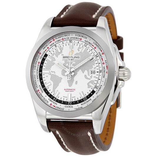 Breitling, Galactic Unitime White Dial Dark Brown Leather Men's Watch WB3510U0-A777DBRLT