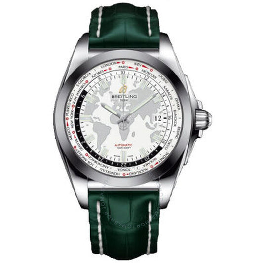 Breitling, Galactic Unitime White Dial Green Leather Men's Watch WB3510U0-A777GRCD