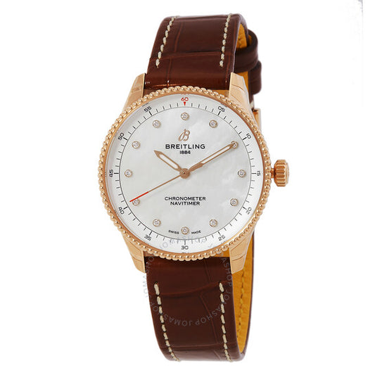 بريتلينج، ساعة نافيتايمر 32 مم مرصعة بالألماس واللؤلؤ للسيدات