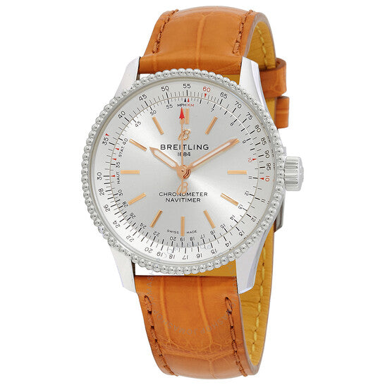 ساعة بريتلينج نافيتايمر أوتوماتيكية كرونومتر بمينا فضية للسيدات