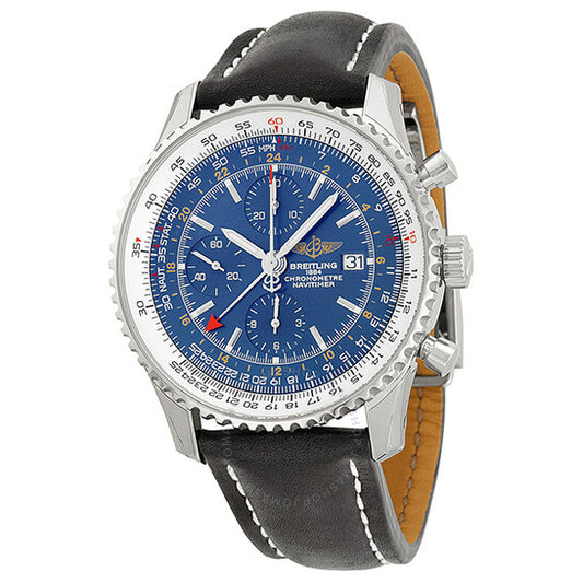 Breitling, Navitimer World Chronograph Blue Dial Black Leather Men's Watch A2432212-C651BKLD