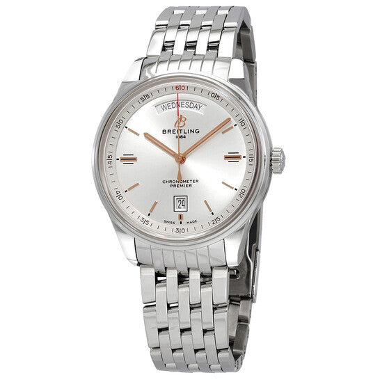 ساعة بريتلينج بريميير أوتوماتيك للرجال بمينا فضي
