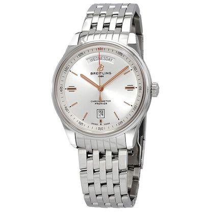 ساعة بريتلينج بريميير أوتوماتيك للرجال بمينا فضي