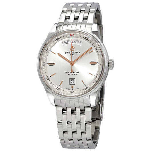 ساعة بريتلينج بريميير أوتوماتيك للرجال بمينا فضي