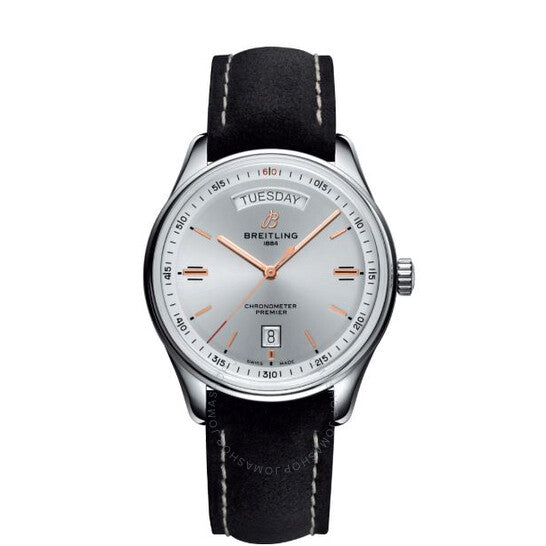 ساعة بريتلينج بريميير أوتوماتيك للرجال بمينا فضي