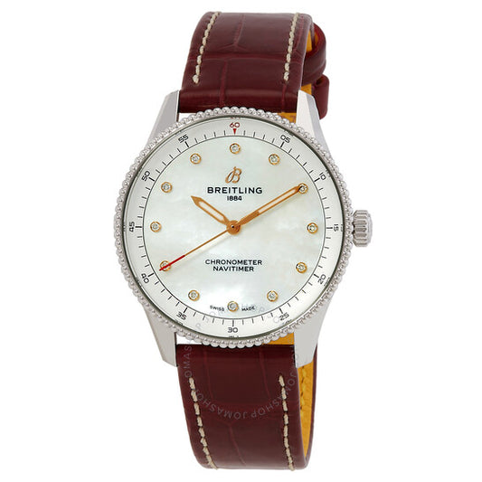 ساعة بريتلينج كوارتز عرق اللؤلؤ للسيدات، 32 مم، مرصعة بالألماس