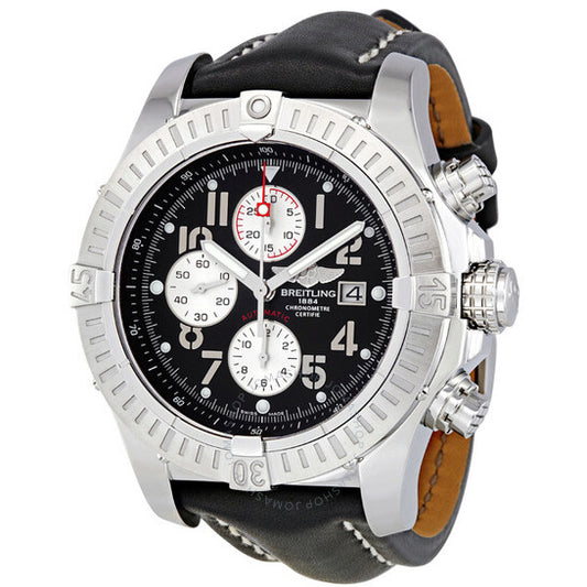 Breitling, Super Avenger Black Dial Black Leather Strap Chronograph Men's Watch A1337011-B973BKLT