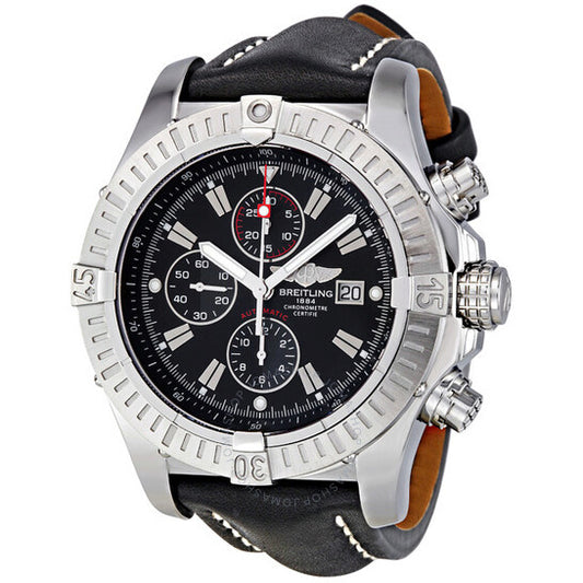 Breitling, Super Avenger Black Dial Chronograph Black Leather Strap Men's Watch A1337011-B907BKLT