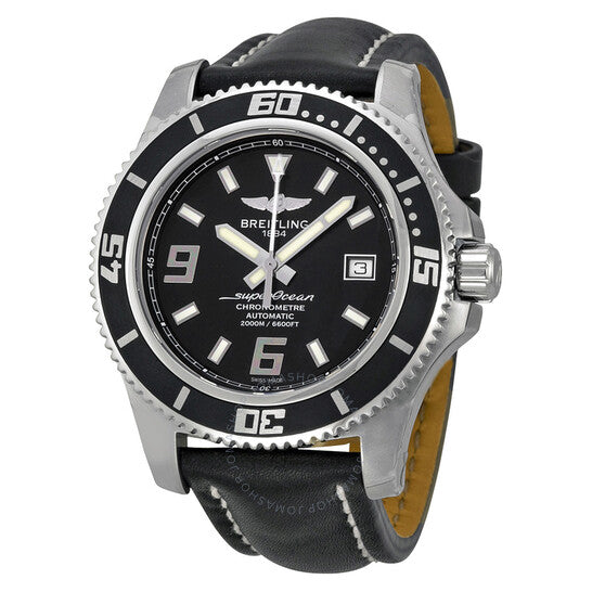 Breitling, SuperOcean 44 Black Dial Black Leather Men's Watch