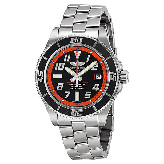 ساعة بريتلينج سوبر أوشن أوتوماتيكية للرجال بمينا أسود وستانلس ستيل A17364Y4-BA89SS