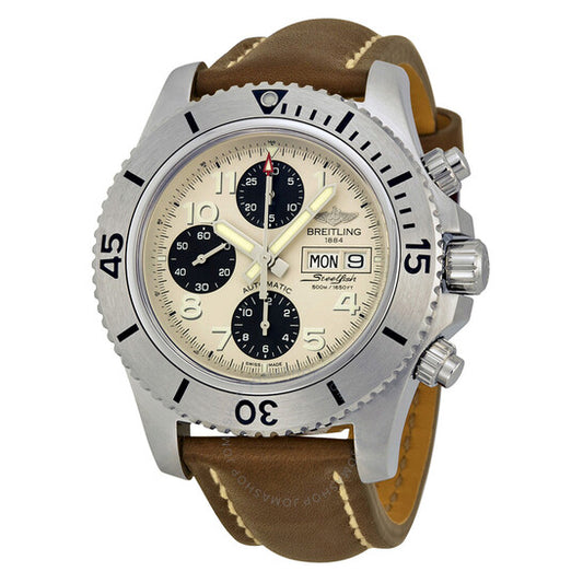 Breitling, Superocean Chronograph Automatic Silver Dial Brown Leather Men's Watch A13341C3-G782BRLT