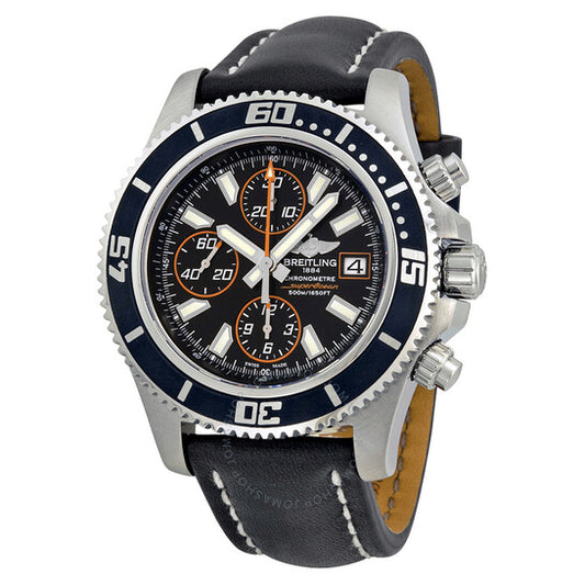 Breitling, Superocean Chronograph II Automatic Black Dial Black Leather Men's Watch A1334102-ba85bklt