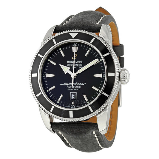 ساعة بريتلينغ سوبر أوشن هيريتيج 46 أوتوماتيكية للرجال بمينا أسود وجلد أسود A1732024-B868BKLT