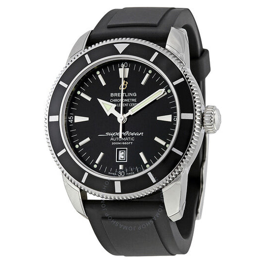 ساعة بريتلينغ سوبر أوشن هيريتيج 46 أوتوماتيكية للرجال بمينا أسود ومطاط أسود A1732024-B868BKPT