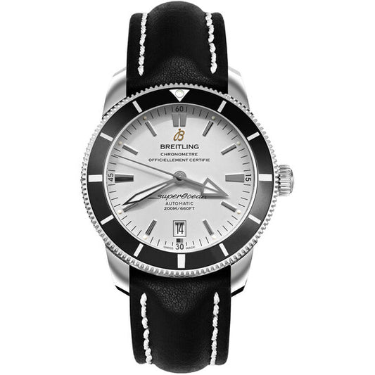 ساعة بريتلينج سوبر أوشن هيريتيج II أوتوماتيكية للرجال من الجلد الأسود