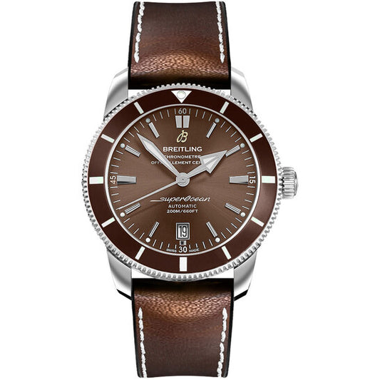 ساعة بريتلينج سوبر أوشن هيريتيج II للرجال، مصنوعة من الجلد/المطاط باللون البني