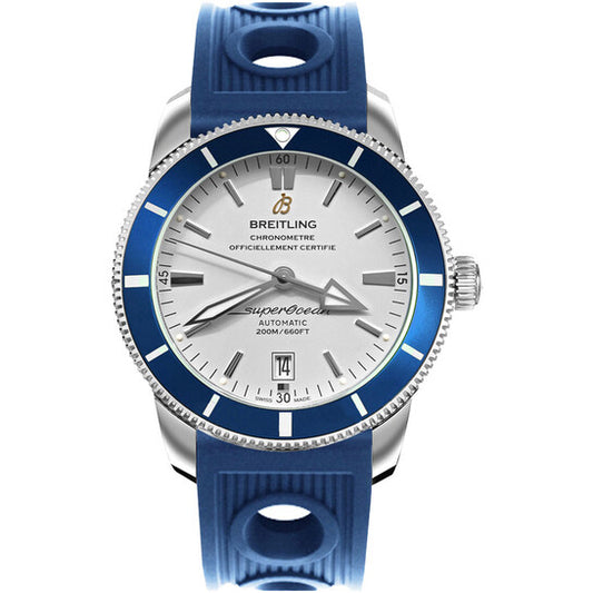 ساعة بريتلينج سوبر أوشن هيريتيج II للرجال بمينا فضي وأزرق أوشن ريسر