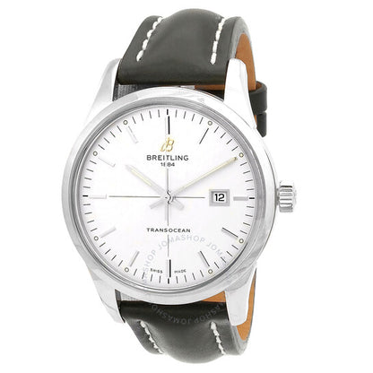 Breitling, Transocean Automatic Silver Dial Black Leather Men's Watch