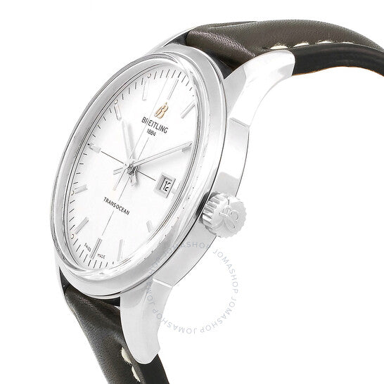 Breitling, Transocean Automatic Silver Dial Black Leather Men's Watch