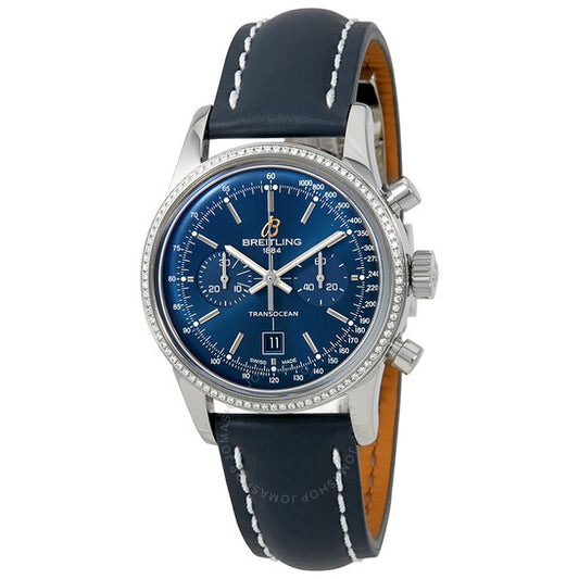 Breitling, Transocean Chronograph 38 Blue Dial Diamond Men's Watch A4131053-C862BLLD