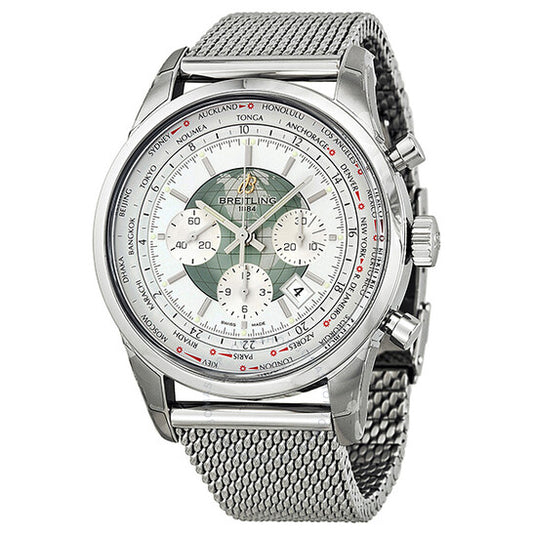 Breitling, Transocean Chronograph Unitime Automatic Silver Dial Men's Watch AB0510U0-A732SS