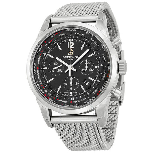 Breitling, Transocean Chronograph Unitime Black Dial Steel Men's Watch AB0510U6-BC26SS.