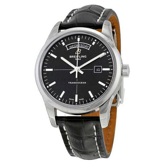 Breitling, TransOcean Day & Date Automatic Black Dial Black Leather Men's Watch A4531012-BB69BKCD