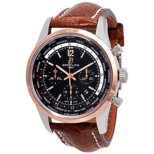 Breitling, Transocean Unitime Pilot World Time Chronograph Automatic Chronometer Black Dial Men's Watch