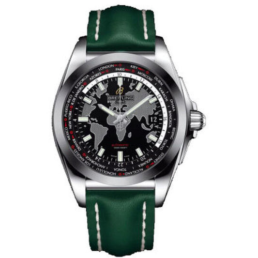 Breitling, Unitime Black Dial Green Leather Automatic Men's Watch WB3510U4-BD94GRLT