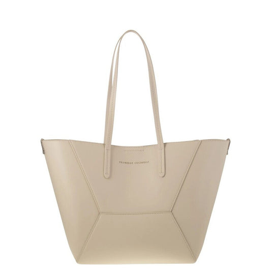 Avorio Leather Structured Tote Bag