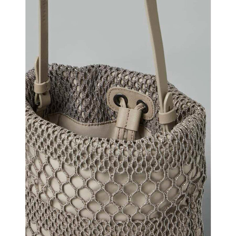 Beige Mesh Pouch Bag