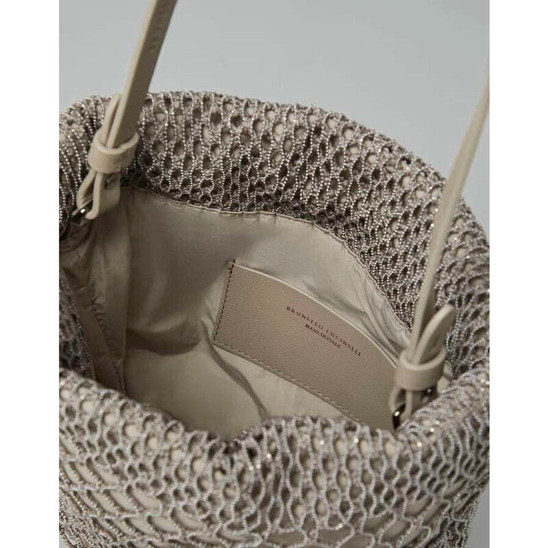Beige Mesh Pouch Bag