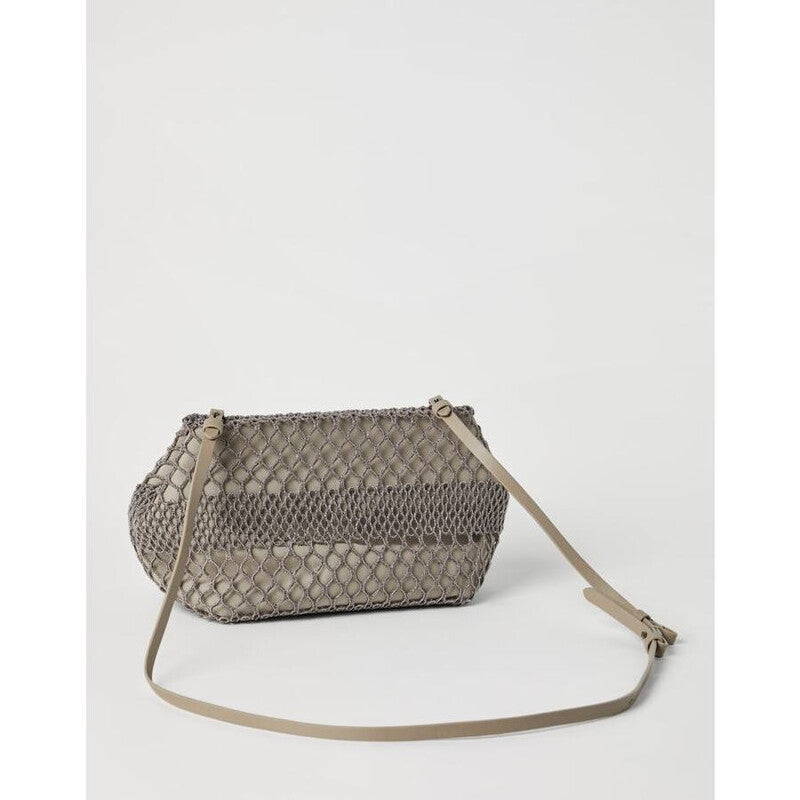 Beige Netted Clutch Bag