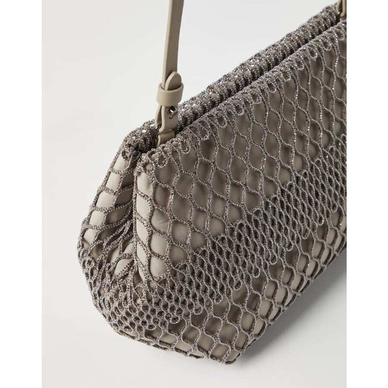 Beige Netted Clutch Bag